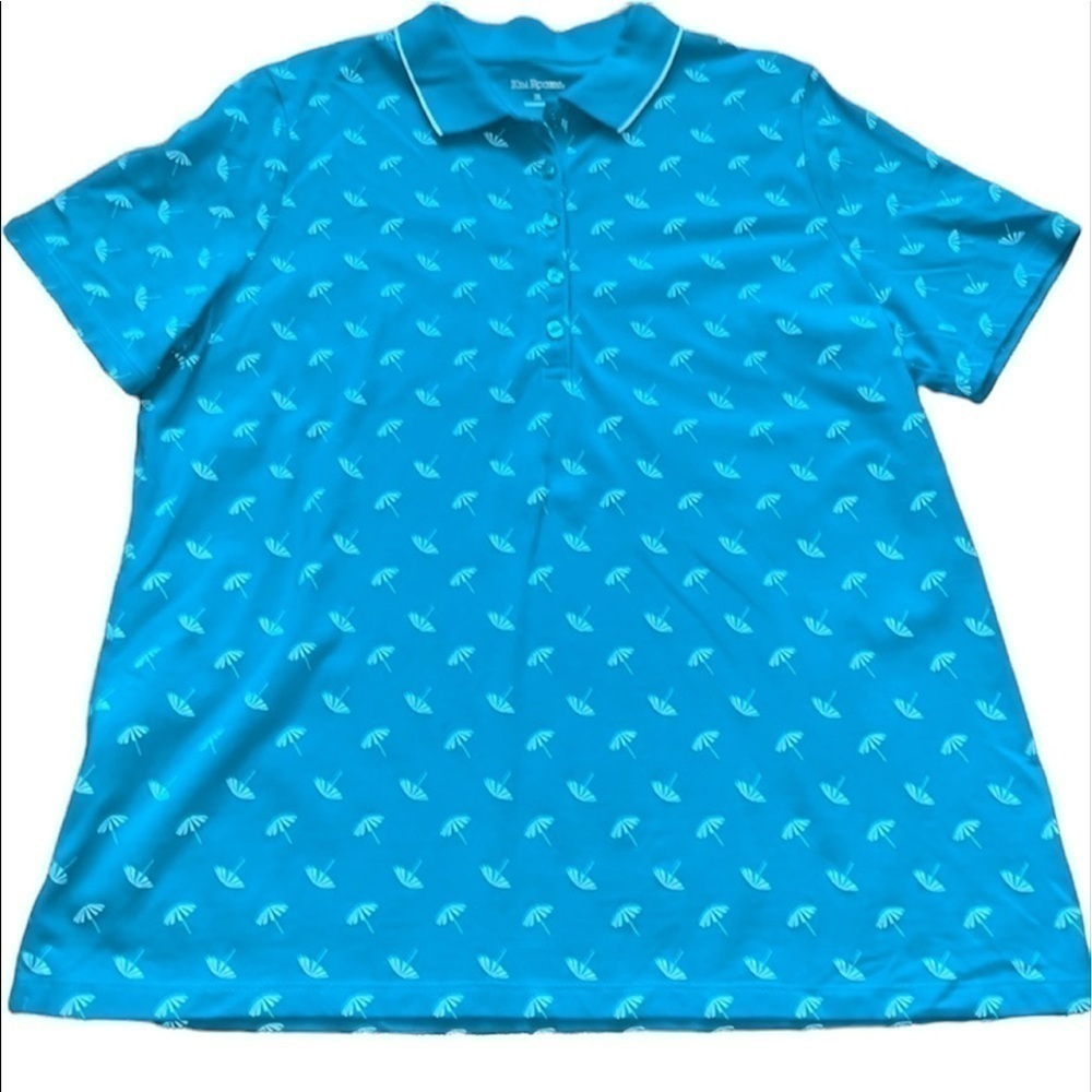 Kim Rogers women’s teal polo shirt with white umbrella design Size XL
